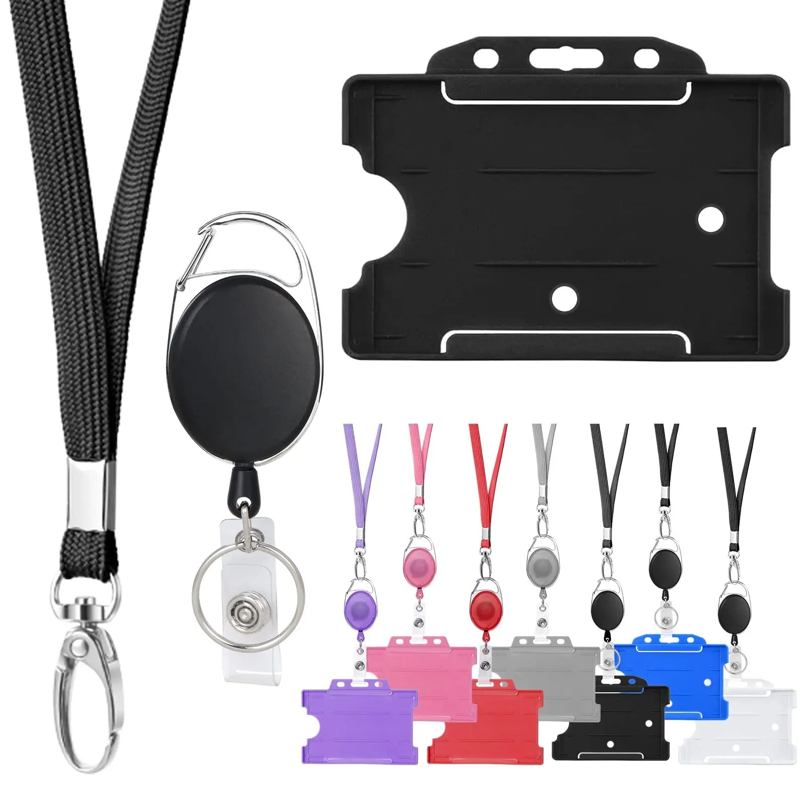 Customisable Heavy-Duty Polyester ID Card and Badge Reel Holder with Vertical Lanyard, Retractable Features, and Printed Logo