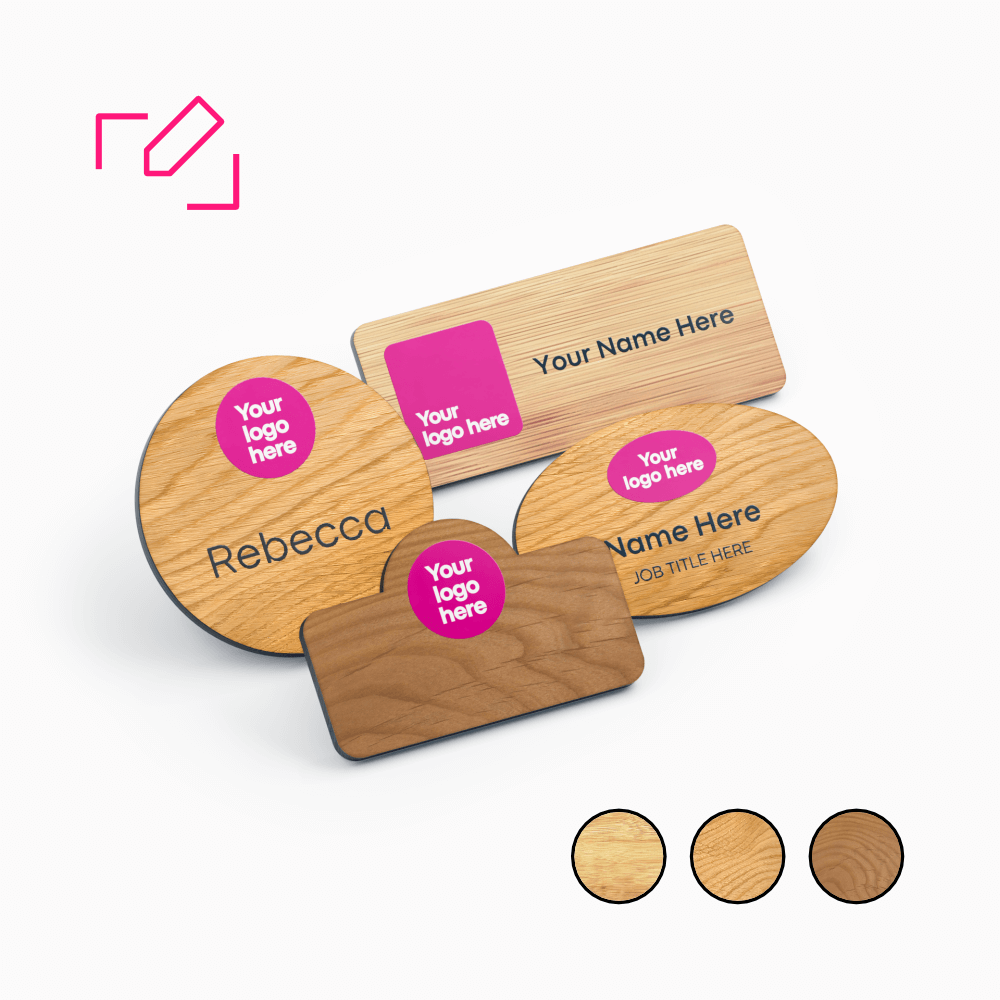 Wooden Name Badges with Printed Logo